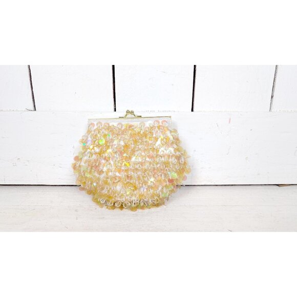 Vintage sequin satin beaded evening purse clutch bag - Picture 6 of 7